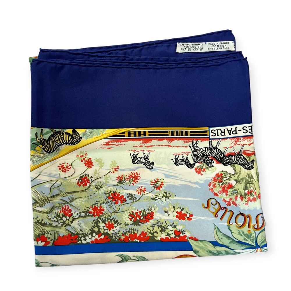 Hermes Paris Tropiques 90 Silk Carre Scarf Blue Tropical Bird 35 Square France - Picture 7 of 16
